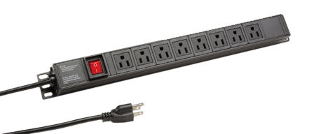 AMERICA, CANADA (NEMA) 15 AMPERE-110 VOLT TYPE B (NEMA 5-15R) 8 OUTLET PDU POWER STRIP, ILLUMINATED DOUBLE POLE SWITCH, METAL ENCLOSURE, (1U) "19"IN. VERTICAL RACK MOUNT OR SURFACE MOUNT, 2 POLE-3 WIRE GROUNDING (2P+E), 14/3 AWG, 3.0 METER (9FT-10IN) CORD. BLACK. 

<br><font color="yellow">Notes: </font> 
<br><font color="yellow">*</font> Operating temp. = -10�C to +60�C.
<br><font color="yellow">*</font> Storage temp. = -25�C to +65�C.
<br><font color="yellow">*</font> </font>  <font color="YELLOW"> Locking versions that prevent accidental disconnect are #56506-LK (6 outlets), #56510-LK (10 outlets).</font>
<br><font color="yellow">*</font> Mating plugs, outlets, power cords, connectors, outlet strips, GFCI outlets, receptacles listed below in related products. Scroll down to view.