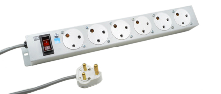 SOUTH AFRICA 15 AMPERE-250 VOLT 6 OUTLET PDU POWER STRIP, TYPE M SOCKETS, SANS 164-1, BS 546, (UK2-15R), SHUTTERED CONTACTS, METAL ENCLOSURE, "19 IN." SURFACE / RACK MOUNT, ILLUMINATED 15 AMP. DOUBLE POLE CIRCUIT BREAKER, 2 POLE-3 WIRE GROUNDING (2P+E), 
<br><font color="yellow">2.0 METER (6FT-7IN) CORD.</font
> 
<br><font color="yellow">Notes: </font> 
<br><font color="yellow">*</font> Operating temp. = 0�C to +60�C.
<br><font color="yellow">*</font> Storage temp. = -10�C to +70�C.
<br><font color="yellow">*</font> South Africa plugs, outlets, power cords, connectors, outlet strips, GFCI sockets listed below in related products. Scroll down to view.

  