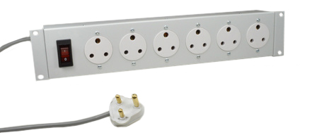 SOUTH AFRICA 15 AMPERE-250 VOLT 6 OUTLET PDU POWER STRIP, TYPE M SOCKETS, SANS 164-1, BS 546, (UK2-15R), SHUTTERED CONTACTS, METAL ENCLOSURE, "19 IN." HORIZONTAL RACK MOUNT, ILLUMINATED 15 AMP. DOUBLE POLE CIRCUIT BREAKER, 2 POLE-3 WIRE GROUNDING (2P+E), 
<br><font color="yellow">2.0 METER (6FT-7IN) CORD.</font>
 
<br><font color="yellow">Notes: </font> 
<br><font color="yellow">*</font> Operating temp. = 0�C to +60�C.
<br><font color="yellow">*</font> Storage temp. = -10�C to +70�C.
<br><font color="yellow">*</font> South Africa plugs, outlets, power cords, connectors, outlet strips, GFCI sockets listed below in related products. Scroll down to view.


 