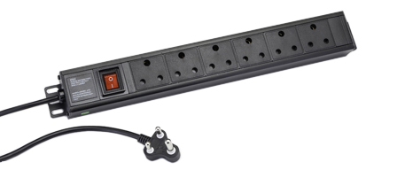 INDIA PDU POWER STRIP, 16 AMPERE-250 VOLT, SIX <font color="yellow">TYPE M OUTLETS</font> (IN1-16R) IS 1293:2005, METAL ENCLOSURE, "19 IN." VERTICAL / SURFACE RACK MOUNT, ILLUMINATED DOUBLE POLE SWITCH, 3.0 METER (9FT-10IN) POWER CORD <font color="yellow"> 16 AMP TYPE M PLUG</font>. BLACK.

<BR> <font color="yellow"> Notes:</font>
<BR> <font color="yellow">*</font> Type M <font color="yellow">16A-250V Outlets.</font>
<BR> <font color="yellow">*</font> Type M <font color="yellow">16A-250V Power Cord Plug.</font>
<BR><font color="yellow">*</font> Operating temp. = -10C to +60C.
<BR><font color="yellow">*</font> Storage temp. = -10C to +70C.
<BR><font color="yellow">*</font> Power cords, plugs, outlets, GFCI/RCD sockets, plug adapters listed below. Scroll down to view.
