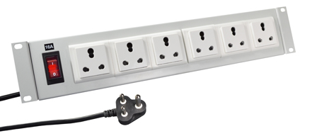 INDIA PDU POWER STRIP, 6 COMBINATION <font color="yellow">TYPE M, 16A-250V </font> (IN1-16R ), <font color="yellow">TYPE D 6A-250V </font> (IN2-6R) IS 1293:2005 OUTLETS, SHUTTERED CONTACTS, METAL ENCLOSURE, 19" HORIZONTAL RACK MOUNT, ILLUMINATED 16 AMP. DOUBLE POLE CIRCUIT BREAKER, 2 POLE-3 WIRE GROUNDING, (2P+E),2.0 METER (6FT-7IN) CORD <font color="yellow">16A-250V TYPE M POWER PLUG</font>. GRAY.

<BR> <font color="yellow"> Notes:</font>
<BR><font color="yellow">*</font> ISI mark, BIS approved outlets. Outlets factory tested @ 25A-250V.
<BR><font color="yellow">*</font> Outlets accept <font color="yellow">16A-250V Type M, 5A/6A-250V Type D plugs.  
</font>
<BR><font color="yellow">*</font> Operating temp. = 0C to +60C.
<BR><font color="yellow">*</font> Storage temp. = -10C to +70C.
<BR><font color="yellow">*</font> Power cords, plugs, outlets, GFCI/RCD sockets, plug adapters listed below. Scroll down to view.

 
 
