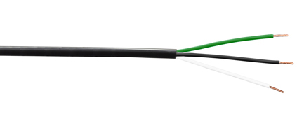 UL, CSA NORTH AMERICAN 14 AWG 3 CONDUCTOR (14/3) SJTOW CORDAGE, THERMOPLASTIC PVC JACKET, 300 VOLT, 105C, VW-1 RATED, OIL & WATER RESISTANT, INNER CONDUCTOR COLORS: BLACK, WHITE, GREEN, CORD O.D. = 0.350", COLOR BLACK.