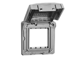 WEATHERPROOF IP55 RATED PANEL MOUNT COVER (*)  TRANSPARENT LIFT LID.ACCEPTS ONE 45mmX45mm OR TWO 22.5mmX45mm MODULAR SIZE DEVICES. GRAY. 

<br><font color="yellow">Notes: </font> 

<BR><font color="yellow">*</font> View European, British, International Outlets / Switches. <a href="https://www.internationalconfig.com/modular_electrical_devices.asp" style="text-decoration: none">[ Entire Modular Device Series ]</a>

<br><font color="yellow">*</font> (*) Weatherproof cover has flexible transparent membrane insert that allows switches, GFCI/RCD & overload circuit breakers to be turned ON / OFF when cover is closed.