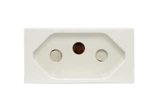 BRAZIL 10 AMPERE-250 VOLT NBR 14136-2002 TYPE N (BR2-10R) OUTLET, SHUTTERED CONTACTS, 2 POLE-3 WIRE GROUNDING (2P+E), 22.5mmX45mm MODULAR SIZE. WHITE. 

<br><font color="yellow">Notes: </font> 
<br><font color="yellow">*</font> Mounts on American 2X4 wall boxes, requires frame # 79170X45-N & # 79140X45-N wall plate (White, SS). 
<br><font color="yellow">*</font> Mounts on American 4X4 wall boxes, requires frame # 79210X45-N & # 79215X45-N wall plate (White) & blank 79590X45.
<br><font color="yellow">*</font> Mounts on European wall boxes (60mm on center), requires frame # 79250X45-N & wall plate # 79266X45-N.
<br><font color="yellow">*</font> Surface mount insulated wall boxes # 680601X45 series. Surface mount Metal wall boxes # 79240X45 series.
<br><font color="yellow">*</font> Surface mount weatherproof, IP66 rated. Requires frame # 730091X45 & # 74790X45 wall box.
<br><font color="yellow">*</font> Panel mount frames # 79110X45, # 79110X45-ALU. <a href="http://www.internationalconfig.com/catalog_pages/pg94.pdf" style="text-decoration: none" target="_blank"> Panel Mount Instruction Guide</a>
<br><font color="yellow">*</font> Not for use with #79230X45, 79235X45, 79280X45 wall boxes.
<br><font color="yellow">*</font> Not for use with #79100X45, 79100X45-ALU, 69580X45, 69582X45, 79595X45, 79575X45 mounting frames.
<br><font color="yellow">*</font> Complete range of modular devices and mounting component options. <a href="http://www.internationalconfig.com/modular_electrical_devices.asp" style="text-decoration: none">Modular Devices Link</a>
 <br><font color="yellow">*</font> Wall plates, boxes, outlets, switches, modular GFCI/RCD and circuit breakers are listed below. Scroll down to view.