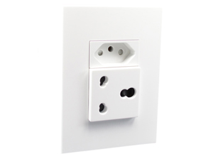 SOUTH AFRICA DUPLEX OUTLET, 16A-250V SANS 164-2 (SA1-16R) <font color="yellow"> TYPE N </font> SOCKET, 16A-250V SANS 164-1 <font color="yellow"> TYPE M </font> (SA2-16R) SOCKET, 6A-250V SANS 164-3 <font color="yellow"> TYPE D </font> (SA3-5R) SOCKET, SHUTTERED CONTACTS, 2 POLE-3 WIRE GROUNDING (2P+E). WHITE.

<br><font color="yellow">Notes: </font> 
<br><font color="yellow">*</font> Mounts on American / South Africa 2x4 wall boxes.
<br><font color="yellow">*</font> Effective January 2018, all new South Africa electrical installations shall include a minimum of one outlet complying with South Africa standard SANS 164-2. Outlet accepts South Africa SANS 164-2 type N (3 pin), SANS 164-5 (2 pin) plugs and type C (2 pin) "Europlugs".
<br><font color="yellow">*</font> Plugs, power cords, GFCI sockets, power strips, adapters, WP enclosures listed below in related products. Scroll down to view.