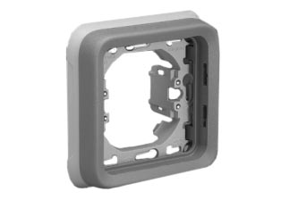 PANEL MOUNT OR WALL BOX MOUNT, HORIZONTAL ONE GANG MODULAR DEVICE FRAME, IP55 RATED. GRAY.

<br><font color="yellow">Notes: </font> 
<br><font color="yellow">*</font> For flush wall box mount installations use box #77190, 72350X35D, 72350X47D.
<br><font color="yellow">*</font> For IP55 weatherproof applications: Use #69580X45 modular device lift lid weatherproof cover with #69681X45.
<br><font color="yellow">*</font> For IP20 applications: Use #69582X45 modular device support frame with #69681x45.
<br><font color="yellow">*</font> Both #69580X45 & #69582X45 accept 45mmX45mm & 22.5mmX45mm modular outlets, switches and related devices listed below under related products.