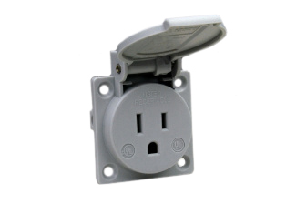 15 AMPERE-125 VOLT(NEMA 5-15R) (UL/CSA) WEATHERPROOF (IP54 COVER CLOSED) OUTLET (WITH GASKET), "T" MARK IMPACT RESISTANT, 2 POLE-3 WIRE GROUNDING (2P+E). GRAY. 

<br><font color="yellow">Notes: </font> 
<br><font color="yellow">*</font> Operating temp. = -25�C to +40�C.
<br><font color="yellow">*</font> Stainless steel wall plates #97120-BZ, #97120-DBZ mount outlet onto standard American 2x4, 4x4 wall boxes.
<br><font color="yellow">*</font> Outlet surface / panel mount wall box = use #70125.
<br><font color="yellow">*</font> Outlet DIN rail mount = use #70125-DIN bracket & #70125 wall box.
<br><font color="yellow">*</font> Outlet terminal shield = use #70127.
<br><font color="yellow">*</font> International / Worldwide panel mount power outlets for all countries are listed below in related products. Scroll down to view.

 