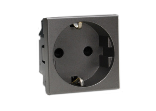 EUROPEAN "SCHUKO" 16 AMPERE-250 VOLT MODULAR OUTLET CEE 7/3 TYPE E, F (EU1-16R), 45mmX45mm SIZE, SHUTTERED CONTACTS, 2 POLE-3 WIRE GROUNDING (2P+E), BLACK (MAGNESIUM COLOR).

<br><font color="yellow">Notes: </font>  
<br><font color="yellow">*</font> Mounts on American 2X4 wall boxes, requires frame # 79120X45-N & # 79130X45-N wall plate (White, Black, ALU, SS). 
<br> <font color="yellow">*</font> Mounts on American 4X4 wall boxes, requires frame # 79210X45-N & # 79220X45-N wall plate (White, SS).<br><font color="yellow">*</font> Mounts on European wall boxes (60mm on center), requires frame # 79250X45-N & wall plate # 79265X45-N.
<br><font color="yellow">*</font> Surface mount insulated wall boxes # 680602X45 series. Surface mount Metal wall boxes # 79235X45 series.
<br><font color="yellow">*</font> Surface mount weatherproof, IP66 rated. Requires frame # 730092X45 & # 74790X45 wall box.
<br><font color="yellow">*</font> Panel mount frames # 79100X45, # 79100X45-ALU. DIN rail mount Frame # 79595X45. <a href="https://www.internationalconfig.com/catalog_pages/pg94.pdf" style="text-decoration: none" target="_blank"> Panel Mount Instruction Guide</a>
<br><font color="yellow">*</font> Complete range of modular devices and mounting component options. <a href="https://www.internationalconfig.com/modular_electrical_devices.asp" style="text-decoration: none">Modular Devices Link</a>
 <br><font color="yellow">*</font> Wall plates, boxes, outlets, switches, modular GFCI/RCD and circuit breakers are listed below. Scroll down to view.