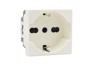 EUROPEAN SCHUKO CEE 7/3 TYPE E, F, (EU1-16R) 16 AMPERE-250 VOLT, ITALY, CHILE TYPE L, CEI 23-50 (S17) CEI 23-16 (IT1-10R/IT2-16R) MODULAR OUTLET, SHUTTERED CONTACTS, 2 POLE-3 WIRE GROUNDING, 45mmX45mm SIZE. WHITE.

<br><font color="yellow">Notes: </font> 
<br><font color="yellow">*</font> Mounts on American 2X4 wall boxes, requires frame # 79120X45-N & # 79130X45-N wall plate (White, Black, ALU, SS). 
<br> <font color="yellow">*</font> Mounts on American 4X4 wall boxes, requires frame # 79210X45-N & # 79220X45-N wall plate (White, SS).
<br><font color="yellow">*</font> Mounts on European wall boxes (60mm on center), requires frame # 79250X45-N & wall plate # 79265X45-N.
<br><font color="yellow">*</font> Surface mount insulated wall boxes # 680602X45 series. 
<br><font color="yellow">*</font> Surface mount weatherproof, IP66 rated. Requires frame # 730092X45 & # 74790X45 wall box.
<br><font color="yellow">*</font> Not for use with #79230X45, 79235X45, 79280X45 wall boxes.
<br><font color="yellow">*</font> Not for use with #79100X45, 79100X45-ALU, 69580X45, 69582X45, 79595X45, 79575X45 mounting frames.
<br><font color="yellow">*</font> Complete range of modular devices and mounting component options. <a href="https://www.internationalconfig.com/modular_electrical_devices.asp" style="text-decoration: none">Modular Devices Link</a>
 <br><font color="yellow">*</font> Wall plates, boxes, outlets, switches, modular GFCI/RCD and circuit breakers are listed below. Scroll down to view.