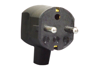 EUROPEAN SCHUKO 16 AMPERE-250 VOLT ANGLE PLUG, IP20, CEE 7/7 TYPE E, F (EU1-16P), 4.8mm DIA. PINS, 2 POLE-3 WIRE GROUNDING (2P+E), MAX. CORD O.D. = 10mm (0.394"), PA6 NYLON. BLACK.

<br><font color="yellow">Notes: </font> 
<br><font color="yellow">*</font> Terminal torque: L/N = 0.4Nm, PE (Earth) = 0.6Nm.
<br><font color="yellow">*</font> Conductor strip length: L/N = 25mm, PE (Earth) = 40mm.
<br><font color="yellow">*</font> Nylon (PA)Temp. rating = -40�C to +75�C. 
 <br><font color="yellow">*</font> VDE Minimum Temp. rating = -5�C to +35�C. 
 <br><font color="yellow">*</font> Schuko plugs, outlets, In-line connectors, PDU socket strips, power cords, adapters are listed below in related products. Scroll down to view.