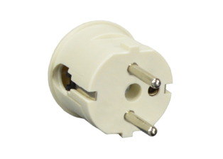 EUROPEAN SCHUKO, GERMANY, FRANCE, BELGIUM PLUG, 16 AMPERE-250 VOLT, CEE 7/7 (EU1-16P) DIN 49441 TYPE E, F PLUG, 4.0mm DIA. PINS, IP20 RATED, REWIREABLE DOWN ANGLE PLUG, 2 POLE-3 WIRE GROUNDING (2P+E), MAX. CORD O.D. = 10mm (0.394"). IVORY.