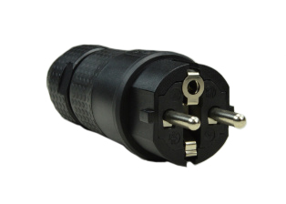 EUROPEAN SCHUKO, GERMANY, FRANCE, BELGIUM 16 AMPERE-250 VOLT TYPE E, F CEE 7/7, CEE 7/4 (EU1-16P) PLUG (4.8mm DIA. PINS), IP54 RATED, DUAL STRAIN RELIEFS, "T" MARK (IMPACT RESISTANT BODY), 2 POLE-3 WIRE GROUNDING (2P+E), O.D. CORD GRIP = 12.4mm (0.473"), BLACK. 

<br><font color="yellow">Notes: </font> 
<br><font color="yellow">*</font> UV-Resistant. High resistance to most oils, greases, solvents.
<br><font color="yellow">*</font> Operating Temp. Rating = -30�C to +40�C.
<br><font color="yellow">*</font> Storage Temp. Rating = -40�C to +80�C.
<br><font color="yellow">*</font> Terminal screws, Strain relief torque = 0.05-0.08Nm
 
<br><font color="yellow">*</font> Watertight IP68/IP66 Locking plug available # <a href="https://internationalconfig.com/icc6.asp?item=70341-N" style="text-decoration: none">70341-N</a>. Locking design also prevents accidental disconnect.


