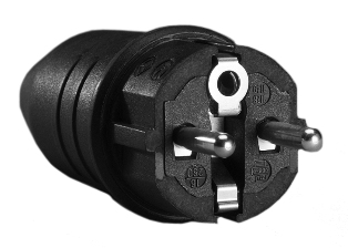 EUROPEAN SCHUKO, GERMANY, FRANCE, BELGIUM (EU1-16P) 16 AMPERE-250 VOLT CEE 7/7, DIN 49441 TYPE E, F RUBBER PLUG (4.8mm DIA. PINS), 2 POLE-3 WIRE GROUNDING (2P+E), IP44 RATED, IMPACT RESISTANT, MAX. CORD O.D.= 0.433" DIA., BLACK.

<br><font color="yellow">Notes: </font> 
<br><font color="yellow">*</font> European Schuko "Locking Plug" #70341-N is listed below. Prevents accidental disconnects.
 
