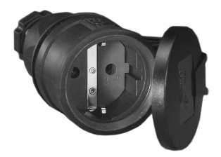 EUROPEAN SCHUKO 16 AMPERE-250 VOLT TYPE F, CEE 7/3 (EU1-16R) IN-LINE CONNECTOR WITH "SNAP SHUT COVER". IP44 SPLASHPROOF RATED, "T" RATED HIGH IMPACT RESISTANT BODY, 2 POLE-3 WIRE GROUNDING (2P+E), MAX. CORD O.D. = 0.433". BLACK. 

<br><font color="yellow">Notes: </font> 
<br><font color="yellow">*</font> Temp. range = -25�C to +40�C.
<br><font color="yellow">*</font> European, Schuko Extension Cords, Type E, F, Weatherproof IP44, GFCI/RCD versions. View: <a href="https://internationalconfig.com/icc6.asp?item=European-Extension-Cords" style="text-decoration: none">European-Extension-Cords</a>. 

<br><font color="yellow">*</font> Watertight IP68/IP66 Locking Connector available # <a href="https://internationalconfig.com/icc6.asp?item=70361" style="text-decoration: none">70361</a>. Locking design also prevents accidental disconnect.

<br><font color="yellow">*</font> European Schuko plugs, outlets, power cords, GFCI/RCD socket strips, adapters listed below in related products. Scroll down To view.

