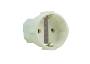 EUROPEAN SCHUKO 16 AMPERE-250 VOLT TYPE F, CEE 7/3 (EU1-16R) IN-LINE CONNECTOR, 2 POLE-3 WIRE GROUNDING (2P+E), MAX. CORD O.D. = 13mm (0.510"). WHITE.  

<br><font color="yellow">Notes: </font> 
<br><font color="yellow">*</font> Temp. range = -10�C to +60�C. 
<br><font color="yellow">*</font> Select a European 16A-250V power cord.</font> <a href="https://internationalconfig.com/icc6.asp?item=81070" style="text-decoration: none">Power Cords Link</a> 
<br><font color="yellow">*</font> European Schuko "locking connector" #70361 is listed below. Prevents accidental disconnects.
<br><font color="yellow">*</font> European Schuko plugs, outlets, power cords, GFCI/RCD socket strips, adapters listed below in related products. Scroll down To view.