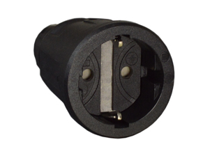 EUROPEAN SCHUKO, GERMANY, (EU1-16R) 16 AMPERE-250 VOLT CEE 7/3, DIN / VDE 0620, IEC 60884 TYPE E, F "ELAMID PLASTIC" CONNECTOR, 2 POLE-3 WIRE GROUNDING (2P+E), IP20 RATED, SHUTTERED CONTACTS, UV PROTECTION, CHEMICAL AND IMPACT RESISTANT, TERMINALS ACCEPT 2.5mm CONDUCTORS, MAX. CORD O.D. = 0.492" DIA., BLACK.

<br><font color="yellow">Notes: </font> 
<br><font color="yellow">*ELAMID Plastic Material Features:</font> -40�C to +80�C rated, UV protection, chemical and impact resistant.