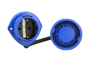 EUROPEAN SCHUKO LOCKING (*) 16 AMPERE-250 VOLT CEE 7/3 (EU1-16R) TYPE E, F, IP66 / IP68 WATERTIGHT OUTLET (WITH GASKET), PANEL OR WALL BOX MOUNT, SHUTTERED CONTACTS, 2 POLE-3 WIRE GROUNDING (2P+E). BLUE.

<br><font color="yellow">Notes: </font> 
<br><font color="yellow">*</font> (*) Locking and watertight when connected with #70341-N, #71341, #71441 Plugs. Twist type locking collar locks and seals connection. Prevents accidental disconnects.
<br><font color="yellow">*</font> Temp. range = -5�C to +35�C.
<br><font color="yellow">*</font> Wall plate #97125-WP available for mounting #70300 outlet on American 2x4 wall boxes. #70300 outlets IP66, IP68 watertight rating not maintained when used with #97125-WP.
<br><font color="yellow">*</font> France / Belgium IP66, IP68, locking / watertight outlets, plugs, connectors and IP44, IP54 International / Worldwide panel mount / wall box mount power outlets for all countries are listed below in related products. Scroll down to view.

 