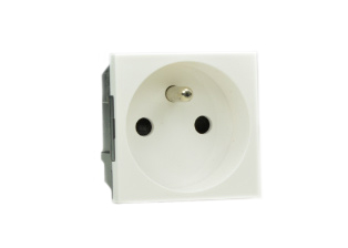 FRANCE, BELGIUM CEE 7/5, 16 AMPERE-250 VOLT TYPE E (FR1-16R) MODULAR OUTLET, SHUTTERED CONTACTS, 45mmX45Mmm SIZE, SNAP-IN MOUNTING, 2 POLE-3 WIRE GROUNDING (2P+E). WHITE. 

<br><font color="yellow">Notes: </font> 
<br><font color="yellow">*</font> CEE 7/7 European "Schuko" type plugs & power cords mate with France / Belgium outlets, sockets, connectors.
<br><font color="yellow">*</font> Mounts on American 2X4 wall boxes, requires frame # 79120X45-N & # 79130X45-N wall plate (White, Black, ALU, SS). 
<br> <font color="yellow">*</font> Mounts on American 4X4 wall boxes, requires frame # 79210X45-N & # 79220X45-N wall plate (White, SS).<br><font color="yellow">*</font> Mounts on European wall boxes (60mm on center), requires frame # 79250X45-N & wall plate # 79265X45-N.
<br><font color="yellow">*</font> Surface mount insulated wall boxes # 680602X45 series. Surface mount Metal wall boxes # 79235X45 series.
<br><font color="yellow">*</font> Surface mount weatherproof, IP66 rated. Requires frame # 730092X45 & # 74790X45 wall box.
<br><font color="yellow">*</font> Panel mount frames # 79100X45, # 79100X45-ALU. DIN rail mount Frame # 79595X45. <a href="http://www.internationalconfig.com/catalog_pages/pg94.pdf" style="text-decoration: none" target="_blank"> Panel Mount Instruction Guide</a>
<br><font color="yellow">*</font> Complete range of modular devices and mounting component options. <a href="http://www.internationalconfig.com/modular_electrical_devices.asp" style="text-decoration: none">Modular Devices Link</a>
 <br><font color="yellow">*</font> Wall plates, boxes, outlets, switches, modular GFCI/RCD and circuit breakers are listed below. Scroll down to view.
