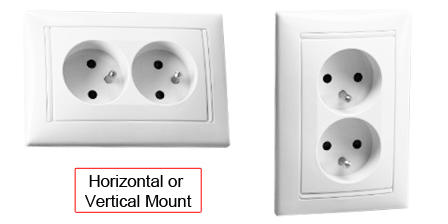 FRANCE, BELGIUM 16 AMPERE-250 VOLT TYPE E 16 AMPERE-250 VOLT CEE 7/5 (FR1-16R) DUPLEX outlet, "SHUTTERED CONTACTS", 2 POLE-3 WIRE GROUNDING (2P+E). WHITE. 

<br><font color="yellow">Notes: </font> 
<br><font color="yellow">*</font> Mounts on European wall boxes with 60mm (60.3mm) centers or panel mount.
<br><font color="yellow">*</font> France, Belgium "locking" outlets #71125, #71130 available. Prevents accidental disconnects.
 <BR><font color="yellow">*</font>  Outlet " Safety Shield" Available. View # 70141-CSS.
<br><font color="yellow">*</font> All CEE 7/7 European Schuko type plugs & power cords connect with France / Belgium outlets, sockets, connectors.
<br><font color="yellow">*</font> France, Belgium plugs, outlets, power cords, connectors, power strips, GFCI sockets listed below in related products. Scroll down to view.

 