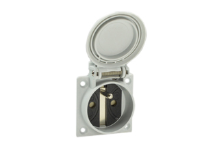 FRANCE, BELGIUM 16 AMPERE-250 VOLT WEATHERPROOF OUTLET (WITH GASKET), CEE 7/5 TYPE E (FR1-16R), (IP54 COVER CLOSED - IP 20 COVER OPEN), PANEL OR WALL BOX MOUNT, "SHUTTERED CONTACTS", 2 POLE-3 WIRE GROUNDING (2P+E). GRAY.

<br><font color="yellow">Notes: </font> 
<br><font color="yellow">*</font> Stainless steel wall plates #97120-BZ and #97120-DBZ mounts outlet onto American 2x4 and 4x4 wall boxes.
<br><font color="yellow">*</font> For surface mount applications use #70125 wall box.
<br><font color="yellow">*</font> For DIN rail mount use #70125-DIN bracket with #70125 wall box.
<br><font color="yellow">*</font> Optional panel mount terminal shield #70127 available.
<br><font color="yellow">*</font> France, Belgium "locking" outlets #71125, #71130 available. Prevents accidental disconnects.
<br><font color="yellow">*</font> France, Belgium plugs, outlets, connectors, power cords, socket strips, GFCI (RCD) outlets are listed below in related products. Scroll down to view.

 