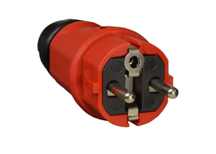 FRANCE, BELGIUM (FR1-16P) 16 AMPERE-250 VOLT CEE 7/7, DIN / VDE 0620, IEC 60884 TYPE E, F "ELAMID PLASTIC" PLUG (4.8mm DIA. PINS), 2 POLE-3 WIRE GROUNDING (2P+E), IP44 RATED, IK08 RATED, UV PROTECTION, CHEMICAL AND IMPACT RESISTANT, TERMINALS ACCEPT 2.5mm CONDUCTORS, MAX. CORD O.D. = 0.492" DIA., RED.

<br><font color="yellow">Notes: </font> 
<br><font color="yellow">*</font> <font color="yellow">ELAMID plastic material features:</font> -40�C to +80�C rated, UV protection, chemical and impact resistant.