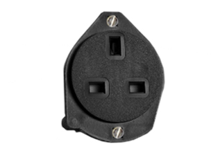 BRITISH, UNITED KINGDOM 13 AMPERE-250 VOLT PANEL MOUNT OUTLET (UK1-13R), BS 1363A TYPE G SOCKET, SHUTTERED CONTACTS, BACK WIRED, 2 POLE-3 WIRE GROUNDING (2P+E). BLACK. 

<br><font color="yellow">Notes: </font> 
<br><font color="yellow">*</font> Face Dia. = 50mm. 
<br><font color="yellow">*</font> British, United Kingdom plugs, power cords, outlets, power strips, GFCI-RCD receptacles, sockets, connectors, extension cords, plug adapters listed below in related products. Scroll down to view.

 