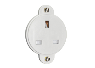 BRITISH, UNITED KINGDOM, 13 AMPERE-250 VOLT PANEL MOUNT TYPE G OUTLET, BS 1363, SHUTTERED CONTACTS, BACK WIRED, 2 POLE-3 WIRE GROUNDING (2P+E). WHITE. 

<br><font color="yellow">Notes: </font> 
<br><font color="yellow">*</font> Face dia. = 49.12mm.
<br><font color="yellow">*</font> Brass terminals, Capacity = 2.5mm solid or stranded, Terminal screw torque = 1.2Nm.
<br><font color="yellow">*</font> Material = PC, PA.
<br><font color="yellow">*</font> Temp. range = -5C to +40C.
<br><font color="yellow">*</font> British, United Kingdom plugs, power cords, outlets, power strips, GFCI-RCD receptacles, sockets, connectors, extension cords, plug adapters listed below in related products. Scroll down to view.