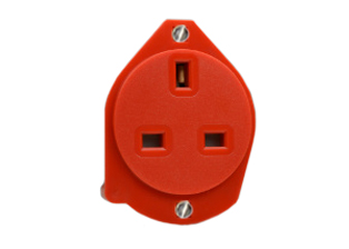BRITISH, UNITED KINGDOM 13 AMPERE-250 VOLT PANEL MOUNT OUTLET (UK1-13R), BS 1363A TYPE G SOCKET, SHUTTERED CONTACTS, BACK WIRED, 2 POLE-3 WIRE GROUNDING (2P+E). RED.

<br><font color="yellow">Notes: </font> 
<br><font color="yellow">*</font> Face Dia. = 50mm.
<br><font color="yellow">*</font> Applications include general use and �dedicated circuits� in commercial, industrial, hospital or medical installations.
<br><font color="yellow">*</font> Red color plugs #72140-RED, #72140-RED-H (hospital property) are listed below. Scroll down to view.
<br><font color="yellow">*</font> Wall box mount versions #72220-DP-RED, #72320-RED, #72320-RED-CE, #72320-DP-RED, #72316-RED are listed below in related products. Scroll down to view.
<br><font color="yellow">*</font> British, United Kingdom plugs, power cords, outlets, power strips, GFCI-RCD receptacles, sockets, connectors, extension cords, plug adapters listed below in related products. Scroll down to view.
 