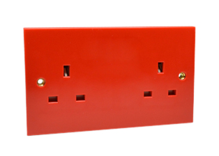 BRITISH, UNITED KINGDOM 13 AMPERE-250 VOLT DUPLEX OUTLET [86mmX146mm Size], [UK1-13R], BS 1363 TYPE G SOCKETS, SHUTTERED CONTACTS, 2 POLE-3 WIRE GROUNDING [2P+E]. RED.

<br><font color="yellow">Notes: </font> 
<br><font color="yellow">*</font> Weatherproof enclosure, #74790-B2 (IP66 rated), weatherproof cover #74790-DX (IP54 rated).
<br><font color="yellow">*</font> European wall boxes = Use #72355X47D, 72355X35D, 72355X25D, 72355-F, 72365, 72365-RED series.
<br><font color="yellow">*</font> Applications include general use and �dedicated circuits� in commercial, industrial, hospital or medical installations.
<br><font color="yellow">*</font> Red color plugs #72140-RED, #72140-RED-H (hospital property) are listed below. Scroll down to view.
<br><font color="yellow">*</font> British, United Kingdom plugs, power cords, outlets, power strips, GFCI-RCD receptacles, plug adapters listed below in related products. Scroll down to view.
  