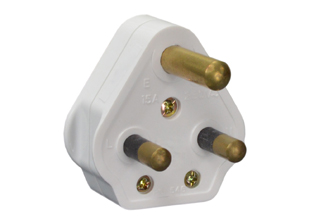 SOUTH AFRICA 15 AMPERE-250 VOLT <font color="yellow"> TYPE M </font> PLUG, SANS 164-1, BS 546, (UK2-15P), 2 POLE-3 WIRE GROUNDING (2P+E). WHITE. 

<br><font color="yellow">Notes: </font> 
<br><font color="yellow">*</font> Type M plugs connects with South Africa 15A/16A-250V outlets.
<br><font color="yellow">*</font> Screw torque: Terminals = 0.4Nm, Strain relief = 0.5Nm, Housing = 0.8Nm.
<br><font color="yellow">*</font> Operating temp. = -20�C to +55�C.
<br><font color="yellow">*</font> South Africa power cords, outlets, GFCI-RCD receptacles, sockets, plug adapters listed below in related products. Scroll down to view.