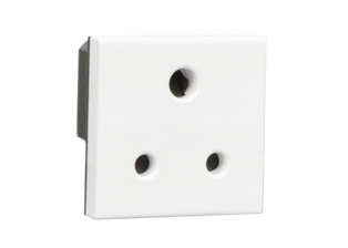 SOUTH AFRICA 5A/6A-250V OUTLET, 45mmX45mm MODULAR SIZE, <font color="yellow"> TYPE D </font> SOCKET, SANS 164-3, BS 546 (UK3-5R), SHUTTERED CONTACTS, 2 POLE-3 WIRE GROUNDING (2P+E). WHITE.

<br><font color="yellow">Notes:</font> 
<br><font color="yellow">*</font> Outlet accepts South Africa 5/6A-250V <font color="yellow">Type D</font> plugs.
<br><font color="yellow">*</font> Mounts on American 2X4 wall boxes, requires frame # 79120X45-N & # 79130X45-N wall plate (White, Black, ALU, SS). 
<br> <font color="yellow">*</font> Mounts on American 4X4 wall boxes, requires frame # 79210X45-N & # 79220X45-N wall plate (White, SS).<br><font color="yellow">*</font> Mounts on European wall boxes (60mm on center), requires frame # 79250X45-N & wall plate # 79265X45-N.
<br><font color="yellow">*</font> Surface mount insulated wall boxes # 680602X45 series. Surface mount Metal wall boxes # 79235X45 series.
<br><font color="yellow">*</font> Surface mount weatherproof, IP66 rated. Requires frame # 730092X45 & # 74790X45 wall box.
<br><font color="yellow">*</font> Panel mount frames # 79100X45, # 79100X45-ALU. DIN rail mount Frame # 79595X45. <a href="https://www.internationalconfig.com/catalog_pages/pg94.pdf" style="text-decoration: none" target="_blank"> Panel Mount Instruction Guide</a>
<br><font color="yellow">*</font> Complete range of modular devices and mounting component options. <a href="https://www.internationalconfig.com/modular_electrical_devices.asp" style="text-decoration: none">Modular Devices Link</a>
 <br><font color="yellow">*</font> Wall plates, boxes, outlets, switches, modular GFCI/RCD and circuit breakers are listed below. Scroll down to view.