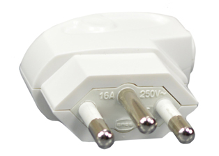 SOUTH AFRICA 16 AMPERE-250 VOLT ANGLE PLUG, SANS 164-2 <font color="yellow"> TYPE N </font> (SA1-16P), 2 POLE-3 WIRE GROUNDING (2P+E), O.D. CORD GRIP = 8mm (0.315") DIA.,  WHITE. 
<BR>SABS APPROVED. 

<br><font color="yellow">Notes: </font> 
<br><font color="yellow">*</font> Effective January 2018 all new South Africa electrical installations shall include a minimum of one socket - outlet complying with South Africa standard SANS 164-2. Sockets / outlets accept South Africa SANS 164-2 type N (2P+E) 3 pin plugs and European CEE 7/16 "Europlug" (2 pin) plugs.