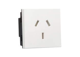 AUSTRALIA, NEW ZEALAND 10 AMPERE-240 VOLT TYPE I OUTLET AS/NZS 4417, AS 3112 (AU1-10R) MODULAR TYPE PANEL/WALL BOX MOUNT, 45mmx45mm SIZE, SHUTTERED CONTACTS, 2 POLE-3 WIRE GROUNDING (2P+E). WHITE.     <br><font color="yellow">Notes: </font>    <br><font color="yellow">*</font> Mounts on American 2X4 wall boxes, requires frame # 79120X45-N & # 79130X45-N wall plate (White, Black, ALU, SS).   <br> <font color="yellow">*</font> Mounts on American 4X4 wall boxes, requires frame # 79210X45-N & # 79220X45-N wall plate (White, SS).<br><font color="yellow">*</font> Mounts on European wall boxes (60mm on center), requires frame # 79250X45-N & wall plate # 79265X45-N.  <br><font color="yellow">*</font> Surface mount insulated wall boxes # 680602X45 series. Surface mount Metal wall boxes # 79235X45 series.  <br><font color="yellow">*</font> Surface mount weatherproof, IP66 rated. Requires frame # 730092X45 & # 74790X45 wall box.  <br><font color="yellow">*</font> Panel mount frames # 79100X45, # 79100X45-ALU. DIN rail mount Frame # 79595X45. <a href="https://www.internationalconfig.com/catalog_pages/pg94.pdf" style="text-decoration: none" target="_blank"> Panel Mount Instruction Guide</a>  <br><font color="yellow">*</font> Complete range of modular devices and mounting component options. <a href="https://www.internationalconfig.com/modular_electrical_devices.asp" style="text-decoration: none">Modular Devices Link</a>   <br><font color="yellow">*</font> Wall plates, boxes, outlets, switches, modular GFCI/RCD and circuit breakers are listed below. Scroll down to view.