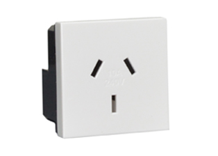 AUSTRALIA, NEW ZEALAND 10 AMPERE-240 VOLT TYPE I OUTLET AS/NZS 4417, AS 3112 (AU1-10R) MODULAR TYPE PANEL/WALL BOX MOUNT, 45mmx45mm SIZE, SHUTTERED CONTACTS, 2 POLE-3 WIRE GROUNDING (2P+E). WHITE. 

<br><font color="yellow">Notes: </font>  
<br><font color="yellow">*</font> Mounts on American 2X4 wall boxes, requires frame # 79120X45-N & # 79130X45-N wall plate (White, Black, ALU, SS). 
<br> <font color="yellow">*</font> Mounts on American 4X4 wall boxes, requires frame # 79210X45-N & # 79220X45-N wall plate (White, SS).<br><font color="yellow">*</font> Mounts on European wall boxes (60mm on center), requires frame # 79250X45-N & wall plate # 79265X45-N.
<br><font color="yellow">*</font> Surface mount insulated wall boxes # 680602X45 series. Surface mount Metal wall boxes # 79235X45 series.
<br><font color="yellow">*</font> Surface mount weatherproof, IP66 rated. Requires frame # 730092X45 & # 74790X45 wall box.
<br><font color="yellow">*</font> Panel mount frames # 79100X45, # 79100X45-ALU. DIN rail mount Frame # 79595X45. <a href="http://www.internationalconfig.com/catalog_pages/pg94.pdf" style="text-decoration: none" target="_blank"> Panel Mount Instruction Guide</a>
<br><font color="yellow">*</font> Complete range of modular devices and mounting component options. <a href="http://www.internationalconfig.com/modular_electrical_devices.asp" style="text-decoration: none">Modular Devices Link</a>
 <br><font color="yellow">*</font> Wall plates, boxes, outlets, switches, modular GFCI/RCD and circuit breakers are listed below. Scroll down to view.


 