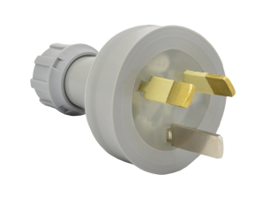 AUSTRALIA, NEW ZEALAND 10 AMPERE-250 VOLT TYPE I POWER PLUG AS/NZS 4417(RCM), AS/NZS 3112, (AU1-10P), 2 POLE-3 WIRE GROUNDING (2P+E). GRAY. 

<br><font color="yellow">Notes: </font> 
<br><font color="yellow">*</font> Plug mates with 10 Ampere, 15 Ampere, 20 Ampere Australian, New Zealand outlets, receptacles, connectors.
<br><font color="yellow">*</font> Compression type strain relief. Terminal screw torque = 0.6Nm.
<br><font color="yellow">*</font> Related plugs, outlets, GFCI sockets, power cords, power strips, adapters listed below. Scroll down to view.



 
