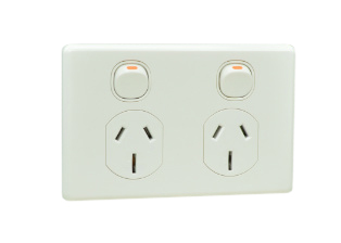 AUSTRALIAN DUPLEX OUTLET, 15 AMPERE-250 VOLT (AU2-15R), HORIZONTAL MOUNT, DOUBLE POLE ON/OFF SWITCHES, INTEGRAL WALL PLATE, 2 POLE-3 WIRE GROUNDING (2P+E). WHITE.

<br><font color="yellow">Notes: </font> 
<br><font color="yellow">*</font> Horizontal mount on American 2x4 wall boxes, surface mount on #84225-AR, #74225 wall boxes.
<br><font color="yellow">*</font> Australia TUV approved building wire/cable #<a href="http://internationalconfig.com/icc6.asp?item=CNCP07AA002">CNCP07AA002</a>.
<br><font color="yellow">*</font> Outlet accepts 15 Amp., 10 Amp. Australian, New Zealand plugs.
<br><font color="yellow">*</font> Scroll down to view related products.
