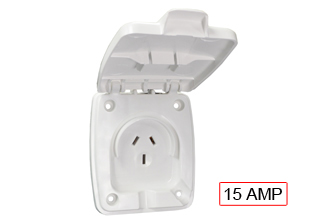 AUSTRALIA / NEW ZEALAND 15 AMPERE-250 VOLT PANEL MOUNT OUTLET AS/NZS 3112 TYPE I (AU2-15R) (AU1-10R), WEATHERPROOF IP44 RATED, 2 POLE-3 WIRE GROUNDING (2P+E). WHITE. 

<br><font color="yellow">Notes: </font> 
<br><font color="yellow">*</font> Outlet accepts 15 Ampere, 10 Ampere Australia / New Zealand plugs.
<br><font color="yellow">*</font> For mobile equipment, RV applications. Australia building wire available. #<a href="https://internationalconfig.com/icc6.asp?item=CNCP07AA002">CNCP07AA002</a>.
<br><font color="yellow">*</font> Australian, New Zealand plugs, outlets, connectors, power cords, socket strips, GFCI (RCD) outlets, adapters are listed below in related products. Scroll down to view.
