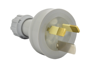 AUSTRALIA, NEW ZEALAND 15 AMPERE-250 VOLT POWER PLUG AS/NZS 4417 (RCM), AS/NZS 3112, (AU2-15P), 2 POLE-3 WIRE GROUNDING (2P+E). GRAY. 

<br><font color="yellow">Notes: </font> 
<br><font color="yellow">*</font> Plug mates with 15 Ampere, 20 Ampere Australian, New Zealand outlets, receptacles, connectors.
<br><font color="yellow">*</font> Compression type strain relief. Terminal screw torque = 0.6Nm.
<br><font color="yellow">*</font> Related plugs, outlets, GFCI sockets, power cords, power strips, adapters listed below. Scroll down to view.


 
 