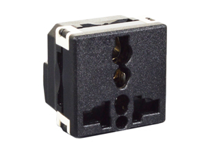 UNIVERSAL MULTI-CONFIGURATION 20 AMPERE-250 VOLT EUROPEAN, UK, BRITISH, DENMARK, SWISS, AUSTRALIA, CHINA, JAPAN, BRAZIL, ARGENTINA, AMERICA (NEMA), SOUTH AMERICA, ASIA, THAILAND, ISRAEL, INTERNATIONAL POWER OUTLET, 36mmX36mm SIZE, SHUTTERED CONTACTS, 2 POLE-3 WIRE GROUNDING (2P+E). BLACK. 

<br><font color="yellow">Notes: </font> 
<br><font color="yellow">*</font> Outlet also accepts American (NEMA) 125V & 250V plugs.
<br><font color="yellow">*</font> Mounts on American 2x4, 4x4 wall boxes or panel mount. Surface mount on wall boxes #74225, #84225-AR.
<br><font color="yellow">*</font> Mounts in "12", "3", "6", "9" clock hour positions on wall plates / mounting frames.
<br><font color="yellow">*</font> Plug adapters #30140-A, 30140-BLK, 30140-RHD, 74901-SGA available. Adapters provide "Earth" grounding connection for European CEE 7/7, CEE 7/4 "Schuko" plugs.
<br><font color="yellow">*</font> Mating wall plates / mounting frames, GFCI outlets, PDU power strips, circuit breaker, switch, plug adapters are listed below in related products. Scroll down to view.