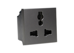 UNIVERSAL, INTERNATIONAL, EUROPEAN, BRITISH, AUSTRALIA , ASIA, THAILAND, 13A-250V, 15A-127V [MAX. RATINGS], MULTI-CONFIGURATION OUTLET, 45mmX45mm MODULAR SIZE, SHUTTERED CONTACTS, 2 POLE-3 WIRE GROUNDING [2P+E]. BLACK [MAGNESIUM COLOR]. 

<br><font color="yellow">Notes: </font> 
<br><font color="yellow">*</font> Plug adapter # 30140 provides  "Earth" [2P+E] grounding connection from European, German, French Schuko CEE 7/7, CEE 7/4 plugs when used with # 74900X45 outlet.
<br><font color="yellow">*</font> Mounts on American 2X4 wall boxes, requires frame # 79120X45-N & # 79130X45-N wall plate (White, Black, ALU, SS). 
<br> <font color="yellow">*</font> Mounts on American 4X4 wall boxes, requires frame # 79210X45-N & # 79220X45-N wall plate (White, SS).<br><font color="yellow">*</font> Mounts on European wall boxes (60mm on center), requires frame # 79250X45-N & wall plate # 79265X45-N.
<br><font color="yellow">*</font> Surface mount insulated wall boxes # 680602X45 series. Surface mount Metal wall boxes # 79235X45 series.
<br><font color="yellow">*</font> Surface mount weatherproof, IP66 rated. Requires frame # 730092X45 & # 74790X45 wall box.
<br><font color="yellow">*</font> Panel mount frames # 79100X45, # 79100X45-ALU. DIN rail mount Frame # 79595X45. <a href="https://www.internationalconfig.com/catalog_pages/pg94.pdf" style="text-decoration: none" target="_blank"> Panel Mount Instruction Guide</a>
<br><font color="yellow">*</font> Complete range of modular devices and mounting component options. <a href="https://www.internationalconfig.com/modular_electrical_devices.asp" style="text-decoration: none">Modular Devices Link</a>
 <br><font color="yellow">*</font> Wall plates, boxes, outlets, switches, modular GFCI/RCD and circuit breakers are listed below. Scroll down to view.