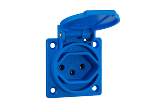 SWISS 10 AMPERE-250 VOLT WEATHERPROOF IP54 PANEL OR WALL BOX MOUNT (SW1-10R) TYPE 13, POWER OUTLET (WITH GASKET), 2 POLE-3 WIRE GROUNDING (2P+E). BLUE.

<br><font color="yellow">Notes: </font> 
<br><font color="yellow">*</font> Thermoplastic socket outlet.
<br><font color="yellow">*</font> Operating temp. = -25C to +40C.
<br><font color="yellow">*</font> Storage temp. = -25C to +70C.
<br><font color="yellow">*</font> Stainless steel wall plates #97120-BZ and #97120-DBZ mounts outlet onto standard American 2x4 and 4x4 wall boxes.
<br><font color="yellow">*</font> For surface mount applications use #70125 wall box.
<br><font color="yellow">*</font> For DIN rail mount use #70125-DIN bracket with #70125 wall box.
<br><font color="yellow">*</font> Optional panel mount terminal shield #70127 available.
<br><font color="yellow">*</font> Swiss plugs outlets, connectors, power cords, socket strips, GFCI RCD outlets are listed below in related products. Scroll down to view.