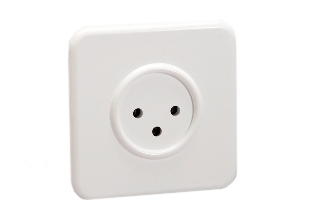 ISRAELI OUTLET, TYPE H, 16A-250V, (IS1-16R), 86mmX86mmm SIZE, 2 POLE-3 WIRE GROUNDING (2P+E), PANEL OR WALL BOX MOUNT. WHITE. 
<BR> <font color="yellow"> Notes:</font>
<br><font color="yellow">*</font> Mounts on European wall boxes with 60mm (60.3mm) centers.
<BR><font color="yellow">*</font> Weatherproof cover available # 74790-A (IP55 rated), Cover accepts & closes over down angle plugs (Not all plug variations).  
<BR><font color="yellow">*</font> Weatherproof enclosure available # 74790-B1 (IP66 rated), Cover closes & locks over down angle plugs (Not all plug variations). 
<BR><font color="yellow">*</font> European wall boxes. Use # 72350X47D, # 72350X35D, # 72350-F, # 72360, # 72360-RED series.
<BR> <font color="yellow">*</font> Related plugs, power cords, adapters listed below. Scroll down to view.
