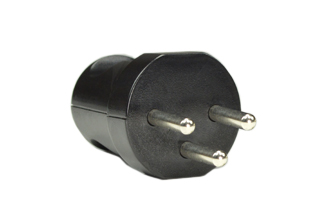 ISRAELI 16 AMPERE-250 VOLT PLUG (IS1-16P), SI 32, TYPE H, 2 POLE-3 WIRE GROUNDING (2P+E). THERMOPLASTIC, IMPACT RESISTANT, MAX. O.D. CORD GRIP = 0.276". BLACK. 