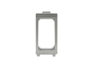 PANEL MOUNT SNAP-IN SUPPORT FRAME. SILVER / ALUMINUM COLOR FINISH. ACCEPTS ONE 22.5mmX45mm SIZE MODULAR DEVICE.  

<br><font color="yellow">Notes: </font> 
<br><font color="yellow">*</font> Frame can be "Ganged" for multiple outlet, circuit breaker, switch panel mount installations. See installation guide below for details.

   
 