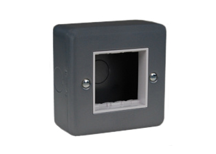 SURFACE MOUNT 1 GANG METAL BOX AND COVER. ACCEPTS 45mmX45mm & 22.5mmX45mm SIZE MODULAR DEVICES. GROUNDING TERMINAL, 20mm CONDUIT KNOCKOUTS. GRAY.

<br><font color="yellow">Notes: </font> 
<br><font color="yellow">*</font> <font color="yellow">Note: </font> 
Not for use with #70100X45-IT, 685041X45, 685042X45 outlets.
 <br><font color="yellow">*</font> Option = Use insulated surface mount wall box #680602X45 for above outlets.
 
<br><font color="yellow">*</font> Conduit knockouts located on the base of the unit may not be suitable for use with some devices.
<br><font color="yellow">*</font> Wall plates, wall boxes, power outlets, switches, mounting frames are listed below. Scroll down to view.

 