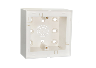 SURFACE MOUNT ONE GANG WALL BOX, 38mm DEEP, SIDE WIRED OR BACK WIRED, ONE 1/2 IN. OR 3/4 IN. KNOCKOUTS. WHITE.

<br><font color="yellow"> Notes: </font>
<br><font color="yellow">*</font> Wall box has 60mm (60.3mm) mounting centers. 
<br><font color="yellow">*</font> Accepts 45mmX45mm & 22.5mmX45mm size modular devices/ 
<BR><font color="yellow">*</font> View European, British, International Outlets / Switches. <a href="https://www.internationalconfig.com/modular_electrical_devices.asp" style="text-decoration: none">[ Entire Modular Device Series ]</a>

<br><font color="yellow">*</font>  Wall box requires one # 79250X45-N mounting frame and one # 79265X45-N wall plate when used with modular devices.
 
<br><font color="yellow">*</font>  Wall box also accepts standard one gang (86mmX86 Size) British, European outlets. View # 72215 series. 
