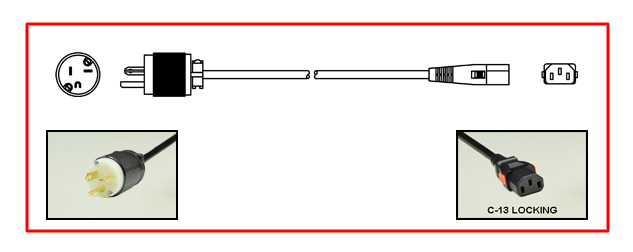 <font color="RED">LOCKING </font> 15A-125V POWER CORD, NEMA 5-20P PLUG, IEC 60320 <font color="RED"> LOCKING C-13 CONNECTOR</font>, SJT 14/3 AWG, 105�C, 2 POLE-3 WIRE GROUNDING [2P+E], 2.5 METERS [8FT-2IN] [98"] LONG. BLACK.
<br><font color="yellow">Length: 2.5 METERS [8FT-2IN]</font>

<br><font color="yellow">Notes: </font> 
<br><font color="yellow">*</font> Locking C13 connector designed to securely lock onto all C14 inlets, C14 plugs, C14 power cords.
<br><font color="yellow">*</font> IEC 60320 C13 connector locks onto C14 power inlets or C14 plugs. (<font color="red"> Red color (slide release latch) unlocks the C13 connector.</font>)
<br><font color="yellow">*</font> IEC 60320, IEC 60309 C13, C19 locking type American NEMA, European, International power cords, PDU power strips, In-line connectors, panel mount sockets are listed below in related products. Scroll down to view.

 