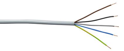 <font color="yellow">Cordage: H05VV-F (0.75mm²)</font>
<br>
EUROPEAN H05VV-F "HAR" VDE APPROVED CORDAGE, 5 CONDUCTOR 18AWG (0.75mm²), 300/500 VOLT, 70°C, PVC JACKET, PVC CONDUCTORS (BLUE, BROWN, BLACK, GREY, GREEN/YELLOW), O.D. = 7.9mm, GREY.

<BR> <font color="yellow"> Notes:</font>
<BR> <font color="yellow">*</font> Flex temp. range = -5°C to +70°C. 
<BR> <font color="yellow">*</font> Static temp. range = -40°C to +70°C.  
<BR> <font color="yellow">*</font> Working voltage = 300/500 volts.
<BR> <font color="yellow">*</font> Flexing bending radius = 7.5 x Ø 
<BR> <font color="yellow">*</font> Additional cordage sizes listed below in related products. Scroll down to view.
