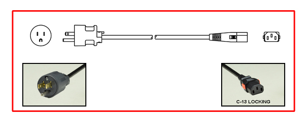 <font color="red">LOCKING</font> JAPAN 12A-125V POWER CORD, [JA1-15P] PLUG, IEC 60320 <font color="RED"> LOCKING C-13 CONNECTOR</font>, 2 POLE-3 WIRE GROUNDING [2P+E], 2.5 METERS [8FT-2IN] [98"] LONG. BLACK. 
<br><font color="yellow">Length: 2.5 METERS [8FT-2IN]</font>

<br><font color="yellow">Notes: </font> 
<br><font color="yellow">*</font> Locking C13 connector designed to securely lock onto all C14 inlets, C14 plugs, C14 power cords.
<br><font color="yellow">*</font> IEC 60320 C13 connector locks onto C14 power inlets or C14 plugs. (<font color="red"> red color [slide release latch] unlocks the C13 connector.</font>)
<br><font color="yellow">*</font><font color="orange">Custom lengths / designs available.</font>  
<br><font color="yellow">*</font> Japan power strips, power cords, outlets, connectors, panel mount outlets listed below in related products. Scroll down to view.