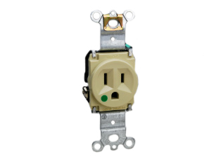 15A-125V HOSPITAL GRADE RECEPTACLE, GREEN DOT NEMA 5-15R, 2 POLE-3 WIRE GROUNDING(2P+E), IMPACT RESISTANT NYLON BODY. UL/CSA LISTED. IVORY.  

<br><font color="yellow">Notes: </font> 
<br><font color="yellow">*</font> Plugs, connectors, receptacles, power cords, power strips, wall plates, weatherproof covers are listed below in related products. Scroll down to view.
